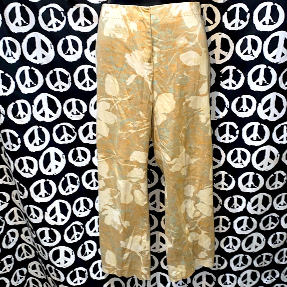 SIGRED OLSEN FLORAL CREAM/TAN/BEIGE ZIP/CLASP/BUTTON-FRONT PANTS SZ 4P